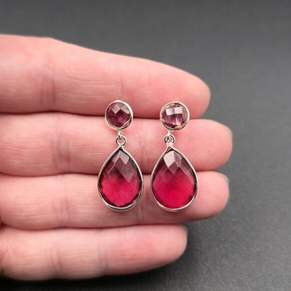 Jewelry - Sterling Silver Faceted Red Glass Handmade Earrings A6484